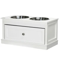 PawHut Elevated Dog Bowls with Storage Drawer for Large Dogs, White(m-2)