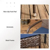 Outsunny Stackable PE Rattan Outdoor Dining Chairs with Cushion, Patio Wicker Dining Chair with Armrests & Backrest, Blue(m-7)