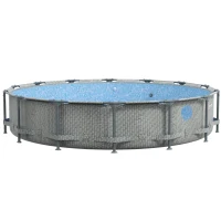 Outsunny Round Above Ground Pool, Metal Frame Pool with Cartridge Filter Pump and Repair Patch, 14' x 33", Gray Wicker(m-1)