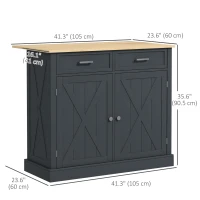 HOMCOM Kitchen Island with Drop Leaf, Rolling Kitchen Cart with 2 Drawers, Adjustable Shelves and Wood Countertop, Dark Grey(m-3)
