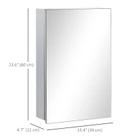 kleankin Wall Mounted Bathroom Medicine Cabinet Mirrored Cabinet with Hinged Door 3-Tier Storage Shelves Silver(m-3)