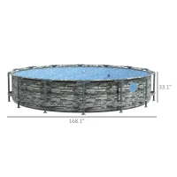 Outsunny Round Above Ground Pool, Metal Frame Pool with Cartridge Filter Pump and Repair Patch, 14' x 33", Gray Brick(m-3)