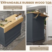 HOMCOM Kitchen Island with Drop Leaf, Rolling Kitchen Cart with 2 Drawers, Adjustable Shelves and Wood Countertop, Dark Grey(m-4)