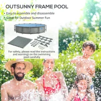 Outsunny Round Above Ground Pool, Metal Frame Pool with Cartridge Filter Pump and Repair Patch, 14' x 33", Gray Wicker(m-7)