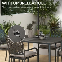 Outsunny 47" Outdoor Dining Table with Umbrella Hole, Aluminium Frame, HDPE Table Top, Slatted Design for Backyard, Dark Grey(m-4)