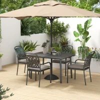 Outsunny 47" Outdoor Dining Table with Umbrella Hole, Aluminium Frame, HDPE Table Top, Slatted Design for Backyard, Dark Grey(m-7)