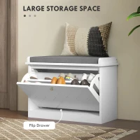 HOMCOM Shoe Storage with Seat, Upholstered Hallway Bench, Shoe Bench with Flip Drawer, Adjustable Shelf for 6 Pairs of Shoes(m-4)