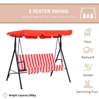 Outsunny 3-Seater Outdoor Porch Swing with Adjustable Canopy, Patio Swing Chair for Garden, Poolside, Backyard, Red and white(m-7)