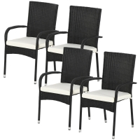 Outsunny Stackable 4 PE Rattan Outdoor Dining Chairs with Cushions, Patio Wicker Dining Chairs with Armrests & Backrest, Cream White