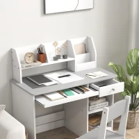 Qaba Kids Desk and Chair Set for 5-8 Year Old with Storage, Study Table and Chair for Children, Grey(m-10)