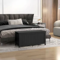 HOMCOM Storage Trunk with 2 Safety Hinges, Modern Entryway Bench with Side Handles, Storage Chest for Living Room, Black(m-9)