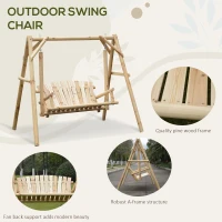 Outsunny 2-Seat Wooden Swing Bench, Ergonomic Design, 'A' Frame Construction, Stable and Non-Slip, Solid Wood Frame Log Garden Swing, for Outdoor and Indoor, Natural Wood(m-9)