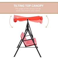 Outsunny 3-Seater Outdoor Porch Swing with Adjustable Canopy, Patio Swing Chair for Garden, Poolside, Backyard, Red and white(m-6)