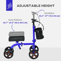 HOMCOM Steerable Knee Walker, Foldable Knee Scooter with Dual Braking System, Adjustable Height, Crutch Alternative, Blue(m-4)
