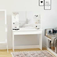 HOMCOM Vanity Table, Makeup Vanity with Open Shelves and Drawer, Dressing Table for Bedroom, White(m-7)
