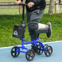 HOMCOM Steerable Knee Walker, Foldable Knee Scooter with Dual Braking System, Adjustable Height, Crutch Alternative, Blue(m-1)