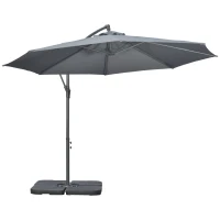 Outsunny 9.6ft Offset Patio Umbrella Garden Hanging Parasol Banana Cantilever Umbrella with Base, Crank, Dark Grey(m-2)