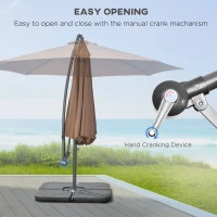 Outsunny 9.6ft Offset Patio Umbrella Garden Hanging Parasol Banana Cantilever Umbrella with Base, Crank, Coffee(m-4)