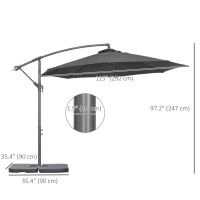 Outsunny 9.6ft Offset Patio Umbrella Garden Hanging Parasol Banana Cantilever Umbrella with Base, Crank, Black(m-3)