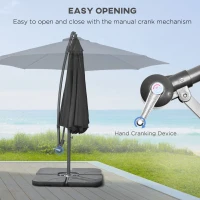 Outsunny 9.6ft Offset Patio Umbrella Garden Hanging Parasol Banana Cantilever Umbrella with Base, Crank, Black(m-4)