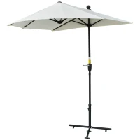 Outsunny 6.6 x 6ft Half Patio Umbrella Outdoor Parasol with Double-Sided Canopy, Crank Handle, Base for Garden, Balcony, Cream(m-2)
