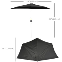 Outsunny 9.8ft Half Umbrella Semi Round Patio Parasol with Crank Handle, Top Vent for Garden, Balcony- NO BASE INCLUDED, Black(m-3)