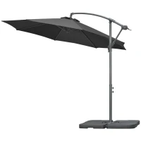 Outsunny 9.6ft Offset Patio Umbrella Garden Hanging Parasol Banana Cantilever Umbrella with Base, Crank, Black(m-2)