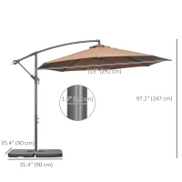 Outsunny 9.6ft Offset Patio Umbrella Garden Hanging Parasol Banana Cantilever Umbrella with Base, Crank, Coffee(m-3)