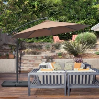 Outsunny 9.6ft Offset Patio Umbrella Garden Hanging Parasol Banana Cantilever Umbrella with Base, Crank, Coffee(m-1)