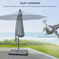 Outsunny 9.6ft Offset Patio Umbrella Garden Hanging Parasol Banana Cantilever Umbrella with Base, Crank, Dark Grey(m-4)