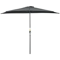 Outsunny 9.8ft Half Umbrella Semi Round Patio Parasol with Crank Handle, Top Vent for Garden, Balcony- NO BASE INCLUDED, Black(m-2)