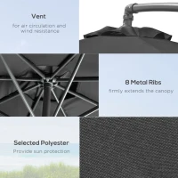 Outsunny 9.6ft Offset Patio Umbrella Garden Hanging Parasol Banana Cantilever Umbrella with Base, Crank, Black(m-6)