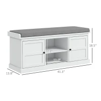 HOMCOM Shoe Storage Bench with Cushioned Seat, Entryway Bench Seat with 2 Cabinets and Adjustable Shelf for Hallway, White(m-3)