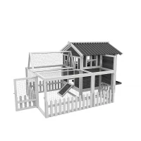 PawHut Wooden Chicken Coop for 3-4 Chickens, Outdoor Hen House with Nesting Box, Removable Tray & Fence, Spacious Poultry Cage, 68" x 59" x 42", Gray(m-11)