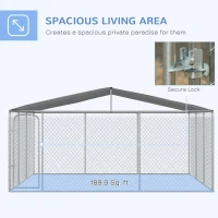 PawHut Outdoor Dog Kennel Galvanized Steel Fence with Cover Secure Lock Mesh Sidewalls for Backyard 181"  x 181" x 91.25"(m-6)