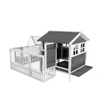 PawHut Wooden Chicken Coop for 3-4 Chickens, Outdoor Hen House with Nesting Box, Removable Tray & Fence, Spacious Poultry Cage, 68" x 59" x 42", Gray(m-10)