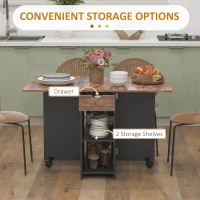 HOMCOM Folding Dining Table, Space Saving Drop Leaf Table with Drawer and Shelves for Kitchen, Dining Room, Rustic Brown(m-4)