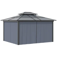 Outsunny 10' x 12' Aluminum Patio Gazebo with Mesh Curtains - 2 Tier Roof Outdoor Canopy for Garden, Black(m-8)