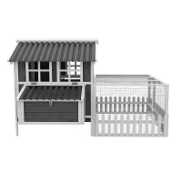 PawHut Wooden Chicken Coop for 3-4 Chickens, Outdoor Hen House with Nesting Box, Removable Tray & Fence, Spacious Poultry Cage, 68" x 59" x 42", Gray(m-9)