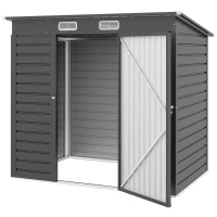 Outsunny 6 x 4FT Galvanized Garden Storage Shed, Metal Outdoor Shed with Double Doors and 2 Vents, Grey(m-2)