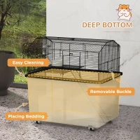 PawHut Hamster House Gerbil Habitat for Dwarf Hamster, Syrian Hamster with Wheels, Detachable Bottom - Black(m-7)
