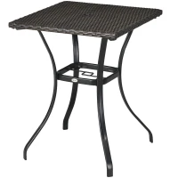 Outsunny Patio Wicker Dining Table with Umbrella Hole, 34 Inch Outdoor PE Rattan Coffee Table with Plastic Board Under the Woven Table Top for Patio, Garden, Balcony, Mixed Brown(m-2)
