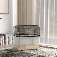 PawHut Hamster House Gerbil Habitat for Dwarf Hamster, Syrian Hamster with Wheels, Detachable Bottom - Black(m-1)