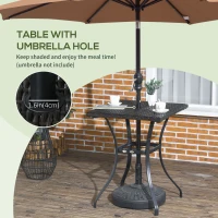 Outsunny Patio Wicker Dining Table with Umbrella Hole, 34 Inch Outdoor PE Rattan Coffee Table with Plastic Board Under the Woven Table Top for Patio, Garden, Balcony, Mixed Brown(m-4)