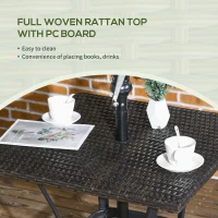Outsunny Patio Wicker Dining Table with Umbrella Hole, 34 Inch Outdoor PE Rattan Coffee Table with Plastic Board Under the Woven Table Top for Patio, Garden, Balcony, Mixed Brown(m-5)
