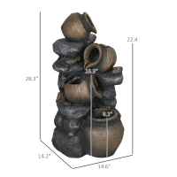 Outsunny 28.3" Solar Water Fountain, 4-Tier Resin Cascading Jars and Stacked Stones Outdoor Waterfall Fountain with LED Lights(m-3)
