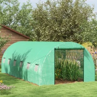 Outsunny 20' x 10' Walk-in Greenhouse with Sprinkler System, Tunnel Green House with Wide Roll-up Door, 12 Mesh Windows, Green(m-1)