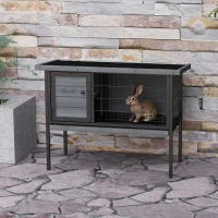 PawHut Wooden Rabbit Hutch Elevated with No Leak Tray, Openable Roof for Indoor/Outdoor, Gray(m-2)