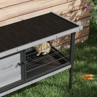 PawHut Wooden Rabbit Hutch Elevated with No Leak Tray, Openable Roof for Indoor/Outdoor, Gray(m-8)