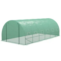 Outsunny 20' x 10' Walk-in Greenhouse with Sprinkler System, Tunnel Green House with Wide Roll-up Door, 12 Mesh Windows, Green(m-2)